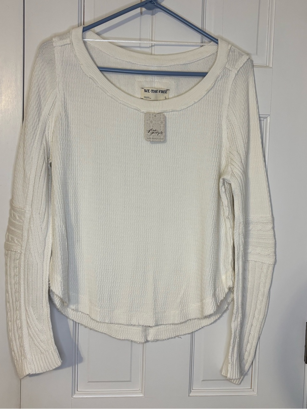 Free People Cream Waffle-Knit Long Sleeve Top